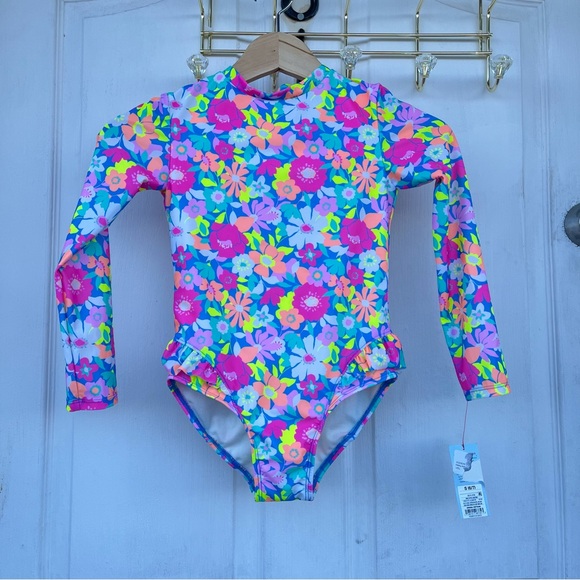 Swimsuits Girls Floral Printed One Piece Long Sleeves Rash Guard - Cat & Jack - Picture 12 of 12